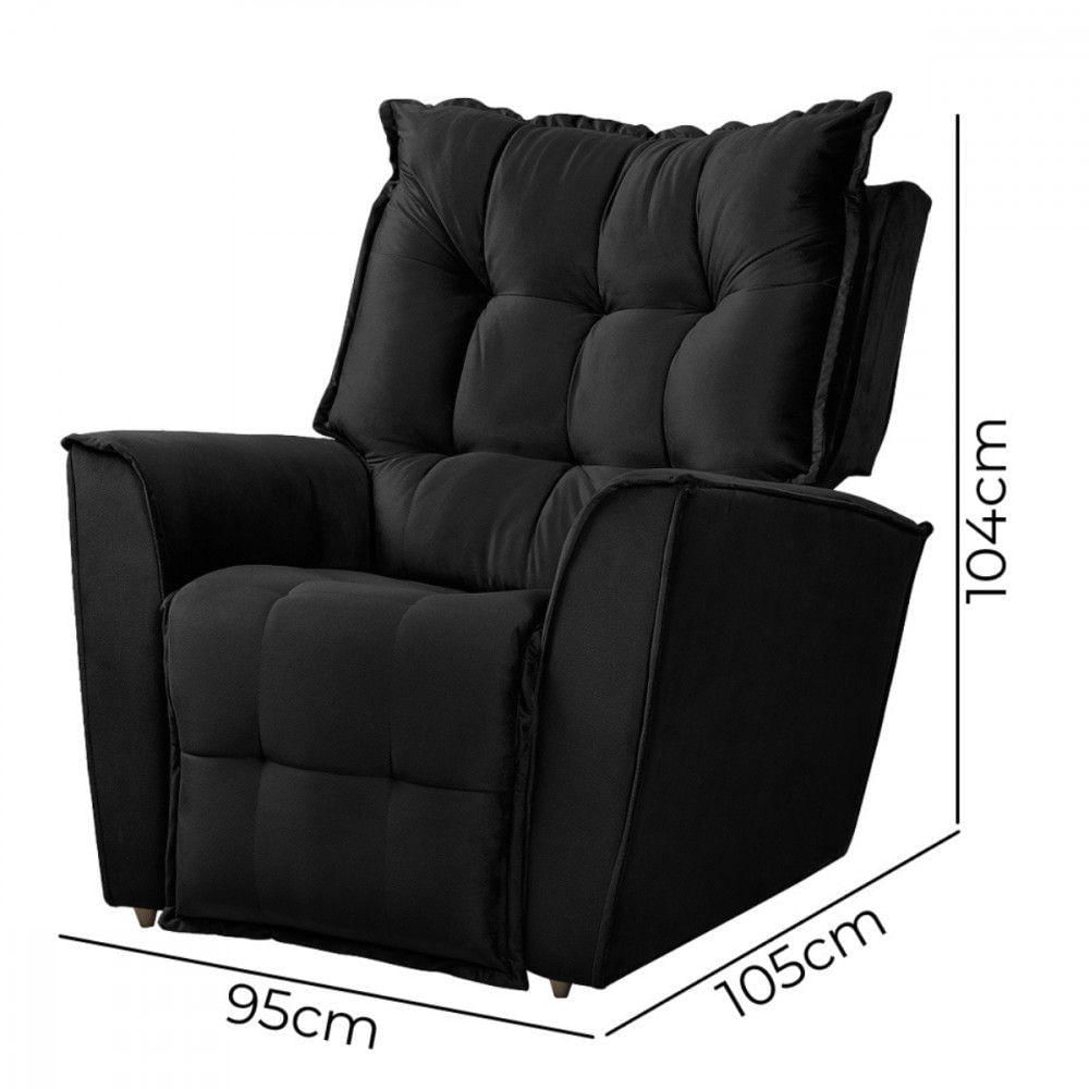 Poltrona Reclinavel Do Papai Para Sala King Veludo Preto Preto