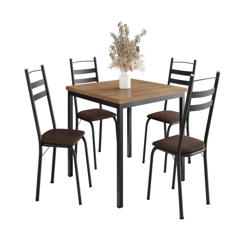 Miniatura Conjunto Mesa 90cm X 90cm X 78cm com 4 Cadeiras Adriana Preto/Imbuia/Demolição