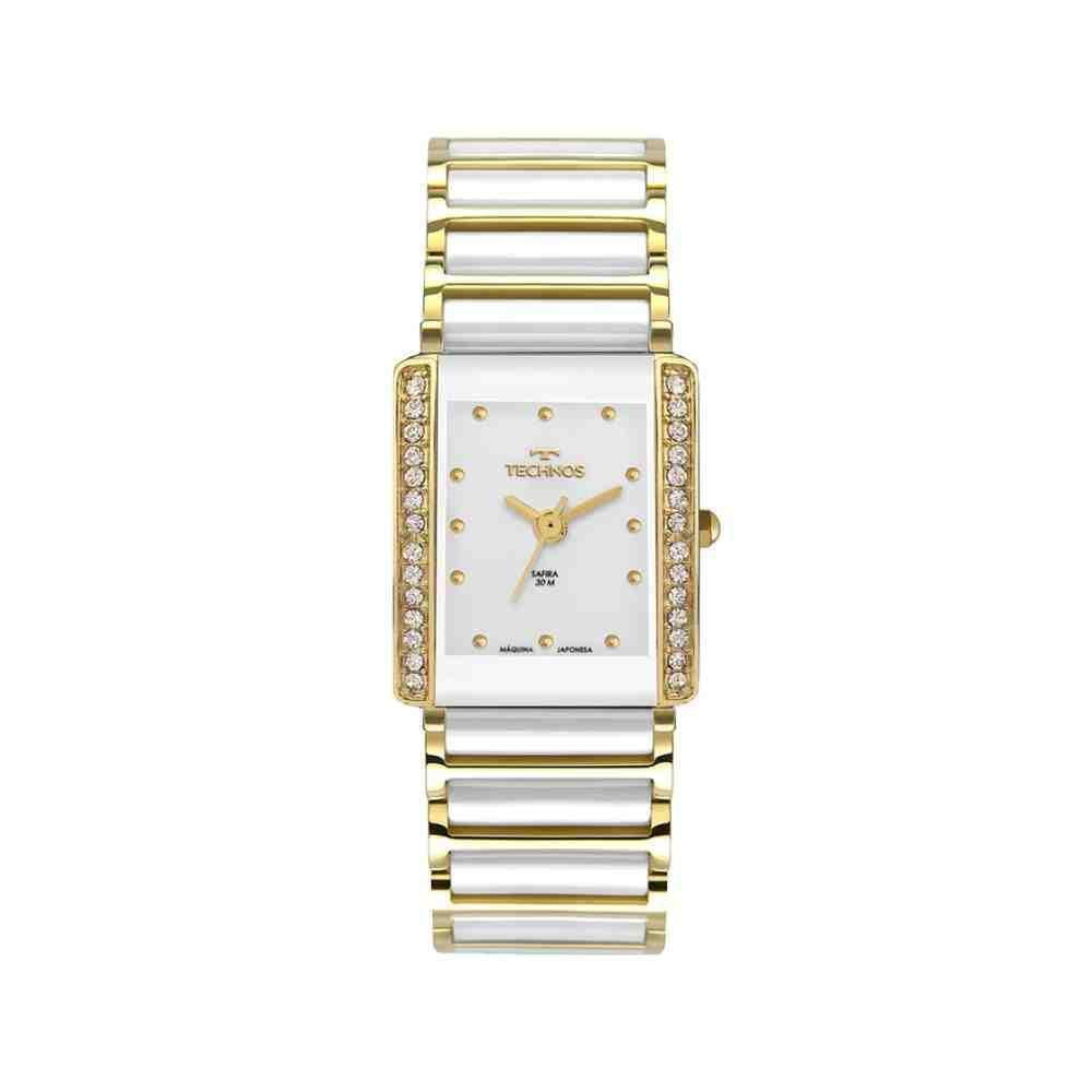Miniatura Relógio Technos Ceramic Saphire Branco Dourado Feminino 5Y30