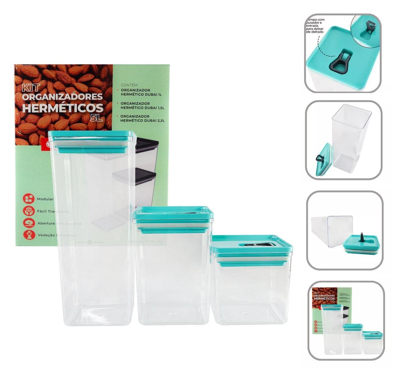 Miniatura Kit 3 Potes Organizador Alimentos Hermético Verde 5 Litros