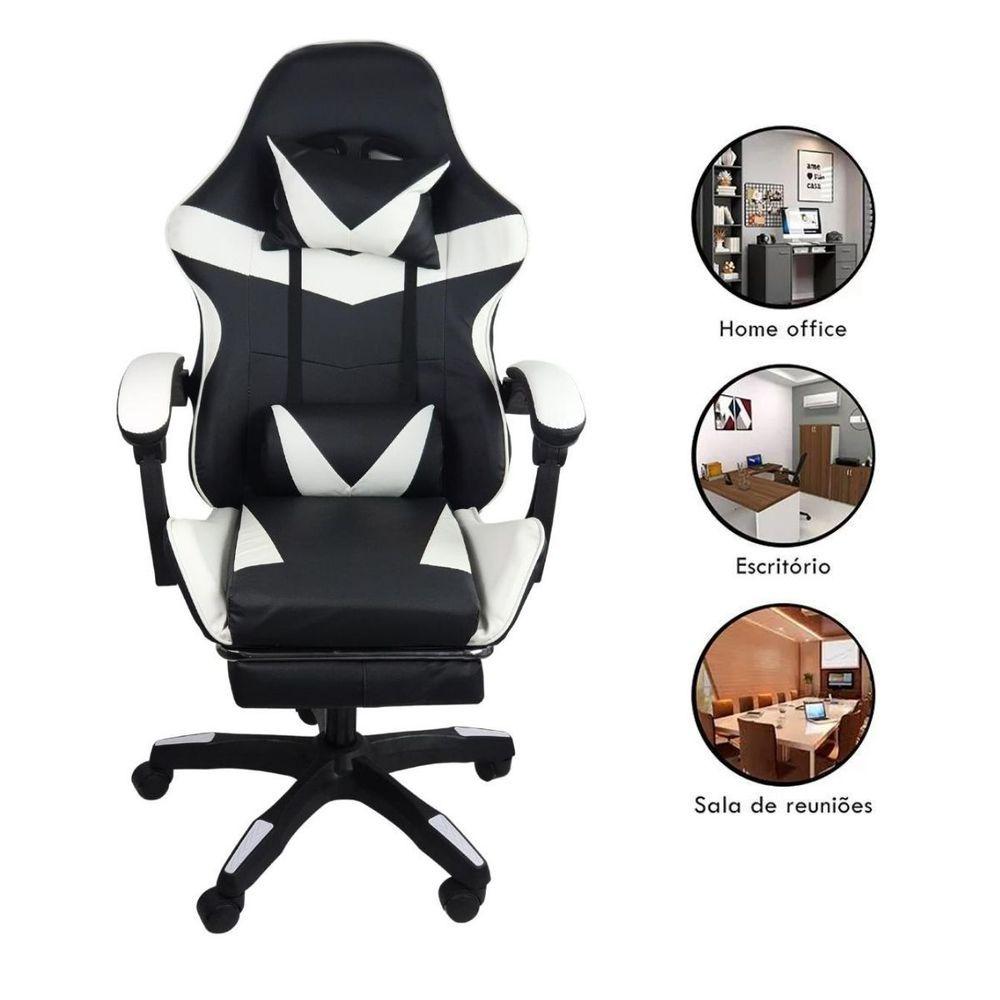 Cadeira Gamer Stillus Ergonômica Com Apoio Para Os Pés Preto E Branco