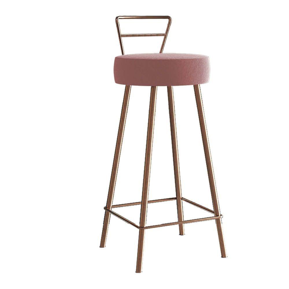Miniatura Banqueta Alta Com Encosto Tina Eiffel Cozinha Bar Bistrô Ferro Bronze Suede Rosa Gold