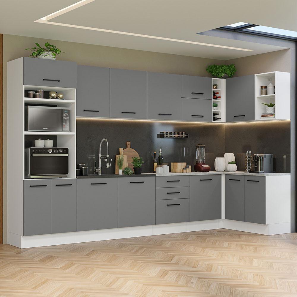 Miniatura Armário De Cozinha Completa De Canto 499cm Branco/cinza Agata Madesa 01 Branco/cinza