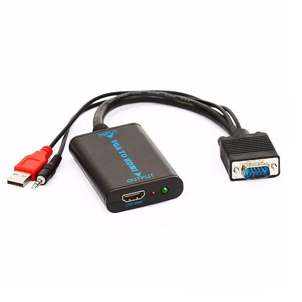 Miniatura Adaptador Vga Para Hdmi Com Audio P2 Cabo Conversor