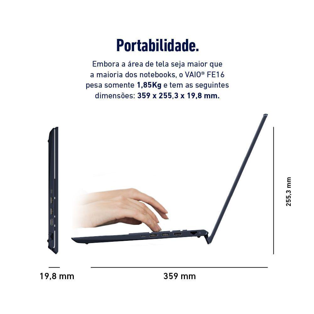 Notebook VAIO FE16 Intel Core i5-1335U Linux 16GB RAM 512GB SSD Tela 16” IPS WUXGA Antirreflexo Cinza Grafite