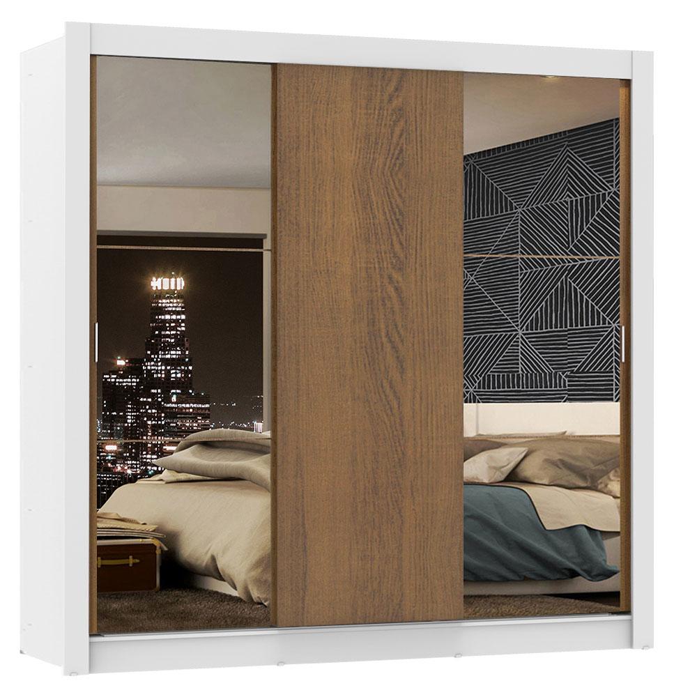 Miniatura Guarda Roupa Casal Madesa Mônaco 3 Portas de Correr com Espelhos Branco/Rustic