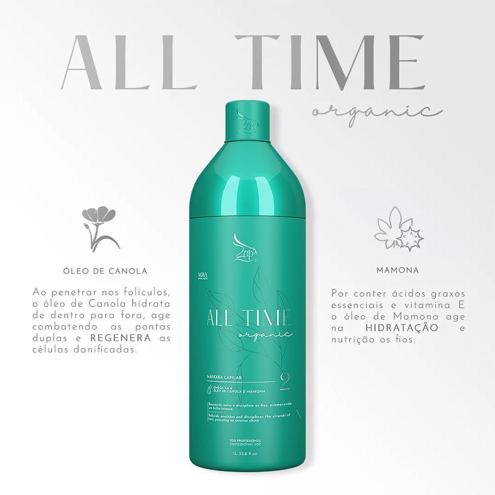 Miniatura Zap All Time Organic Combo 4 Escovas Progressivas E 4 Shampoos 1 Litro - Verde