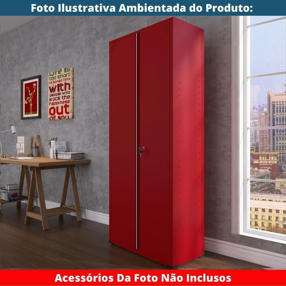 Armário Alto 2 Portas Pandin 80 Cm (largura) Inmetro Estrutura E Portas Aço Vermelho C- Chave