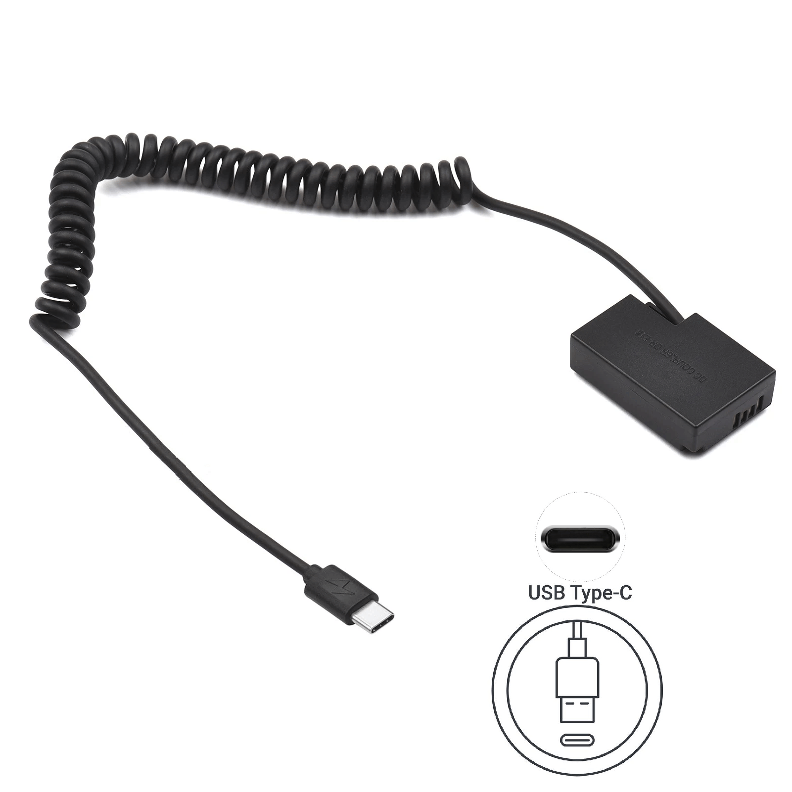 Miniatura Adaptador Dummy PD DR-E18 Bateria Canon LP-E17 Espiral com Conector USB-C