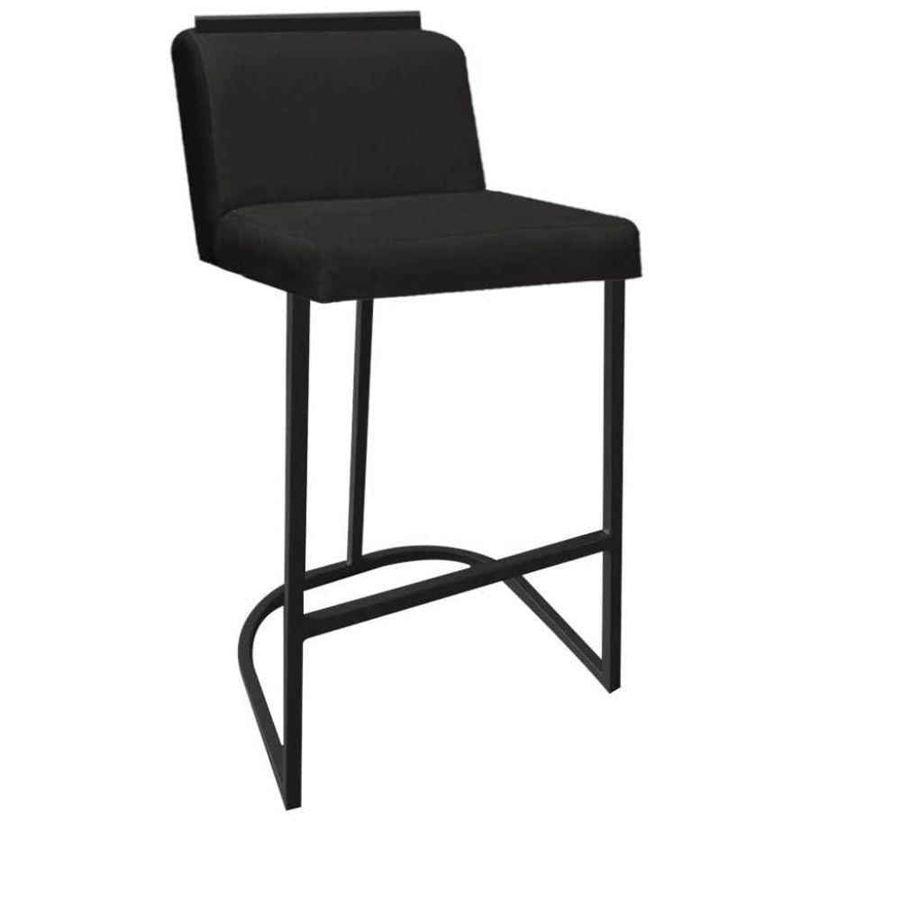 Miniatura Banqueta Com Encosto Nynna Luxo Confort Bistrô Cozinha Ferro Preto Suede Preto - Amey Decor