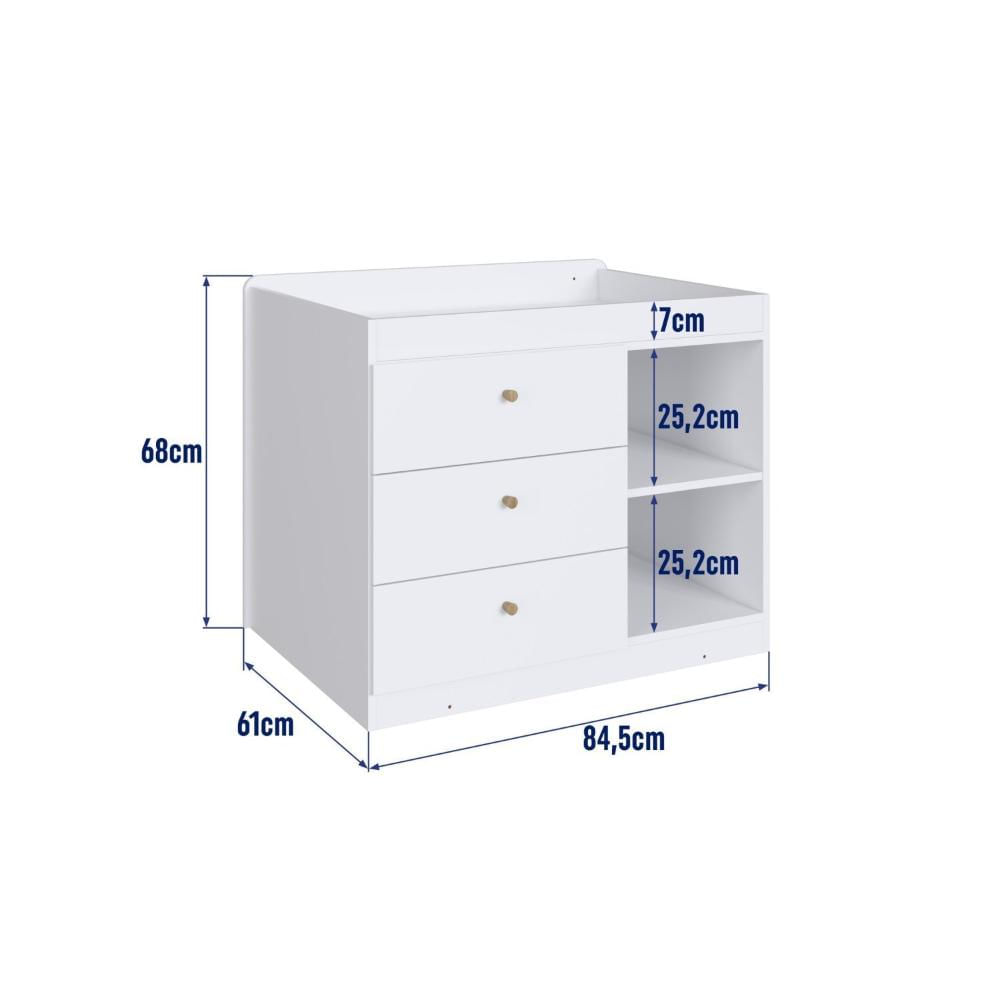 Berço Multifuncional com Cama Auxiliar 3 Gavetas Malu Branco