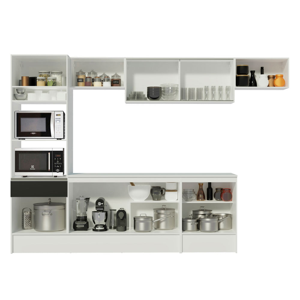 Miniatura Cozinha Completa Madesa Topazio 300001 com Armário, Balcão e Tampo Branco/Preto Cor:Branco/Preto