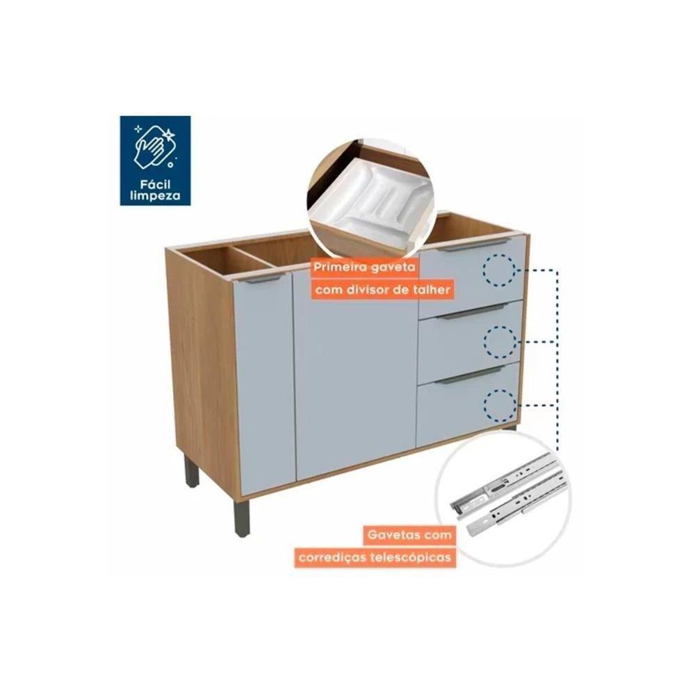 Miniatura Gabinete De Cozinha Modulado Balcão Itália P-pia 2 Portas E 3 Gavetas120cm Cinamomo - Valdemóveis