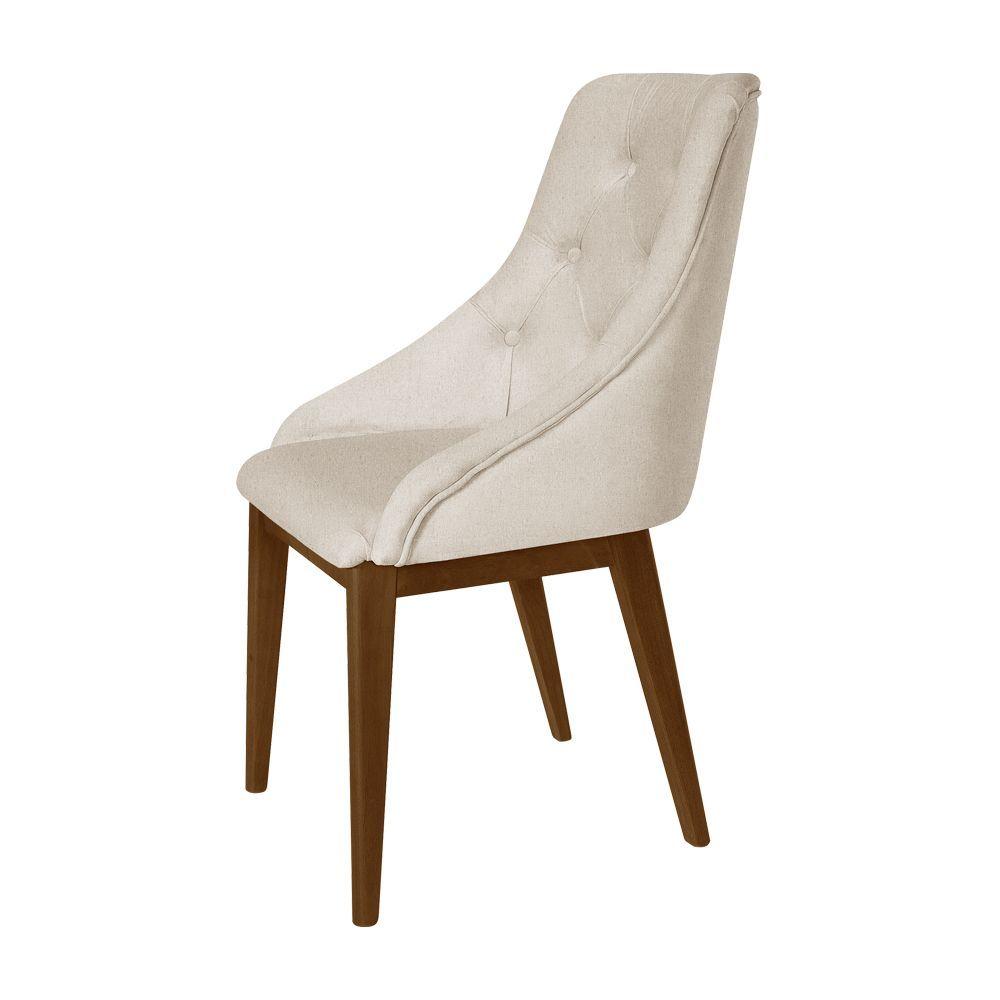 Miniatura Kit 2 Cadeiras De Jantar Estofada Capitonê Linho Bege Base Madeira Maciça Imbuia Bege