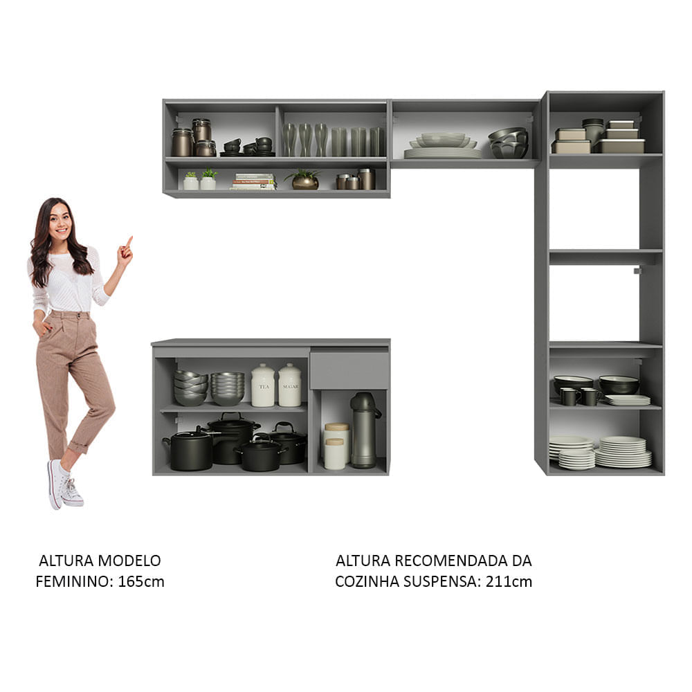 Miniatura Armário de Cozinha Completa Suspenso 260cm Cinza Nice Madesa 10 Cor:Cinza