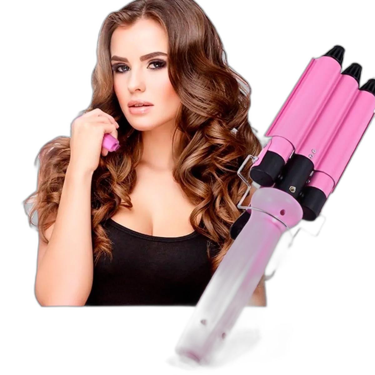 Cacheador Tri-Ondas Rosa Bivolt 25Mm Cabelo Ondulado Sereia