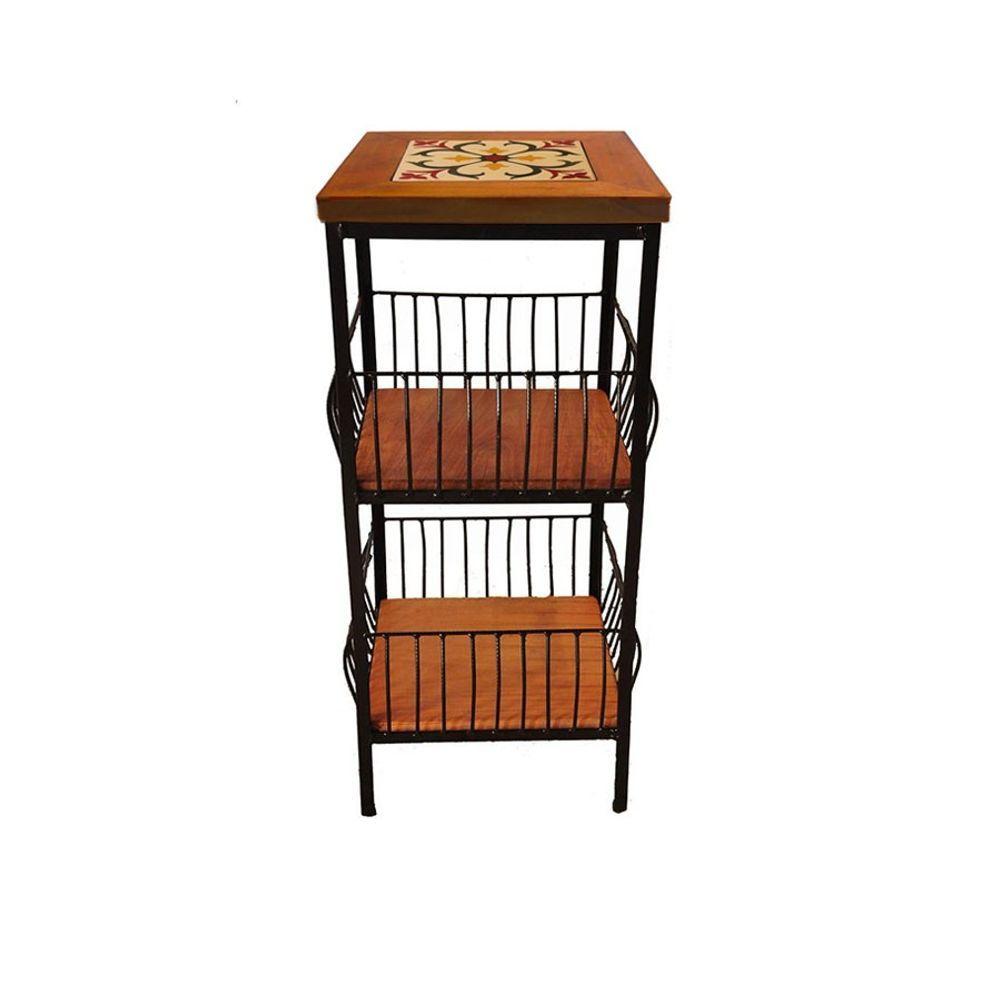 Miniatura Fruteira De Ferro E Madeira 2 Andares Com Ladrilho Hidráulico Artesanal Ladrilho D1