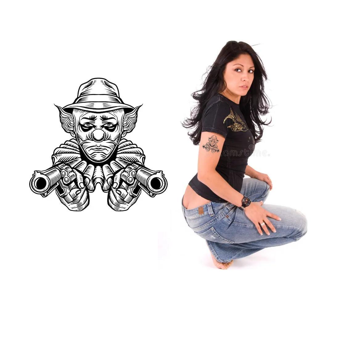 Miniatura Tatuagem Temporária Palhaço Vida Bandida Pistoleiro