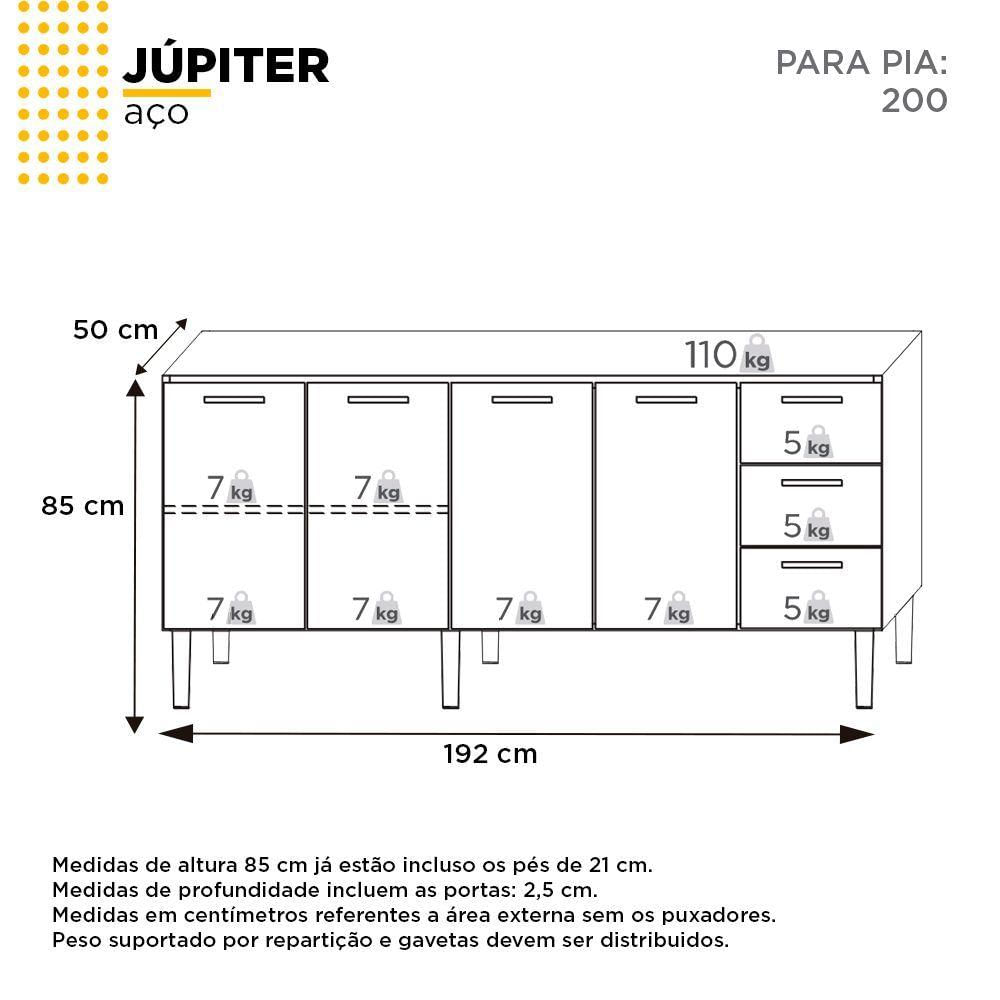 Gabinete Cozinha Em Aço Júpiter 200 3 Gavetas Branco