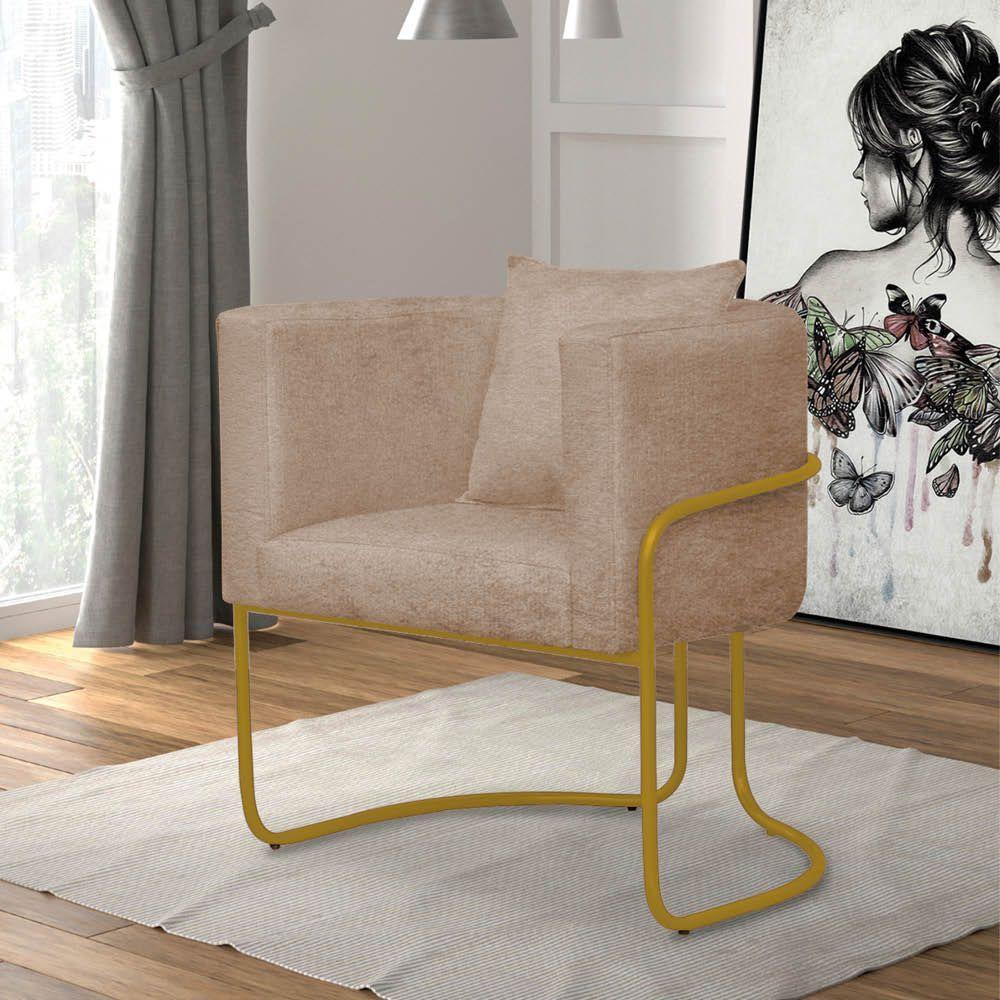 Miniatura Kit 03 Poltrona Cadeira Sirus Luxo Industrial Ferro Dourado Veludo Capuccino