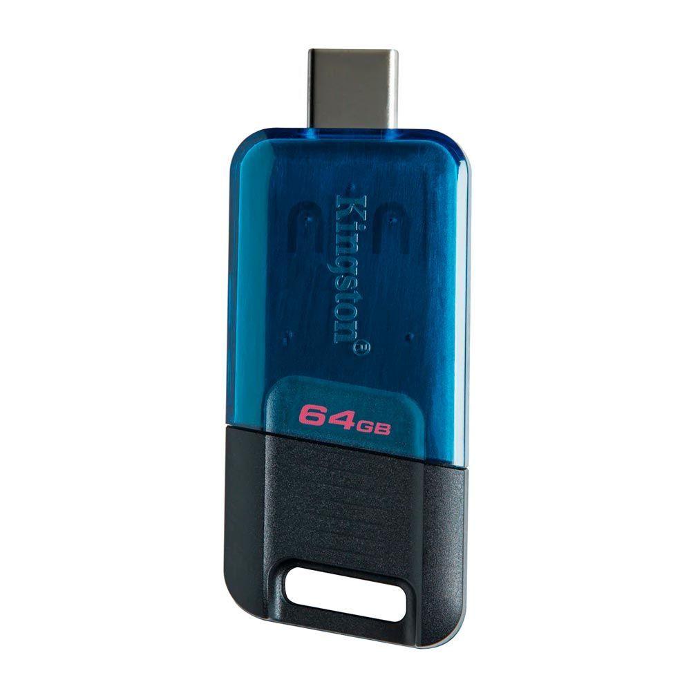 Miniatura Pendrive Kingston Datatraveler 80m 64gb Type-c 3.2 - Preto / Azul (dt80m/64gb)