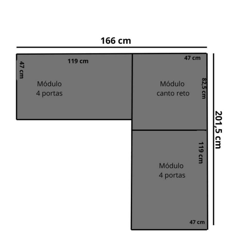 Guarda-roupa Modulado de Canto 9 Portas e 4 Gavetas Paris Branco