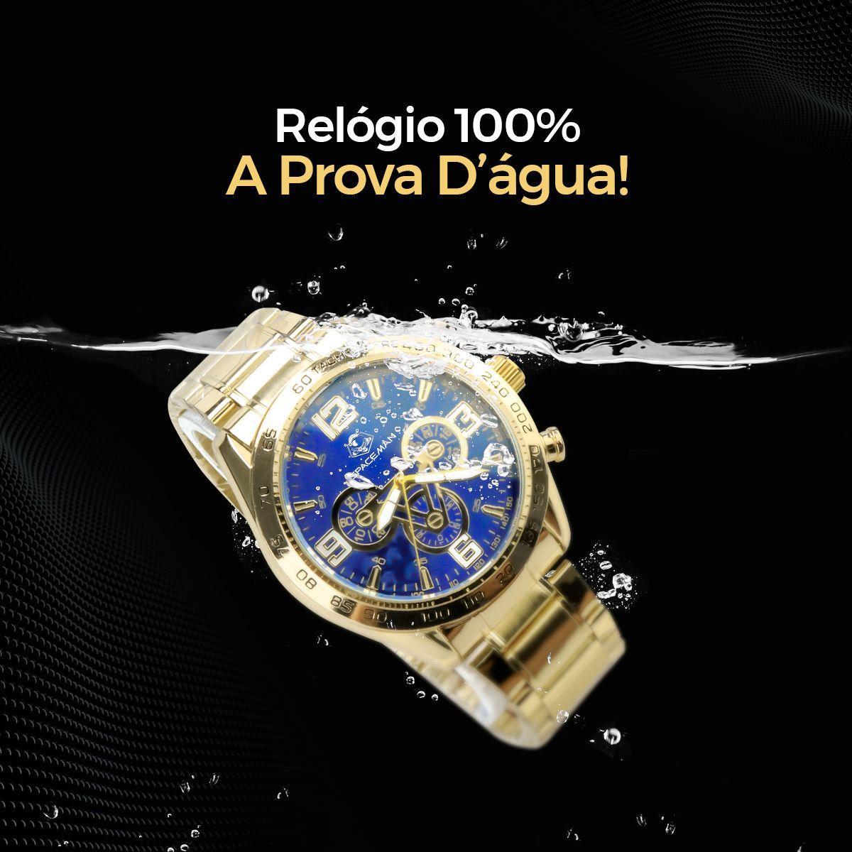 Miniatura Relogio Masculino Dourado Prova Dagua + Crucifixo + Pulseira