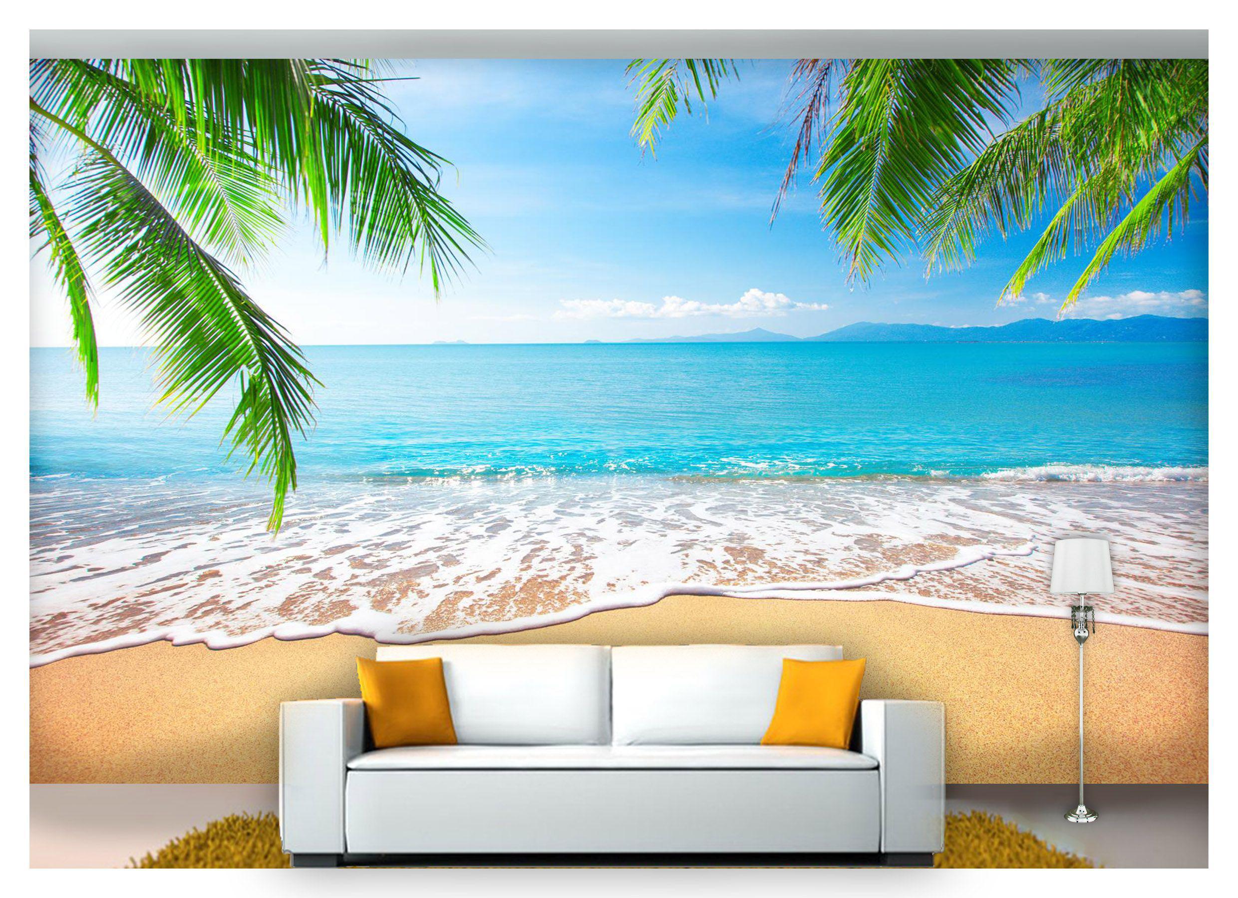 Miniatura Papel De Parede Praia Mar Coqueiros Céu 3D 7,50M² Npr217