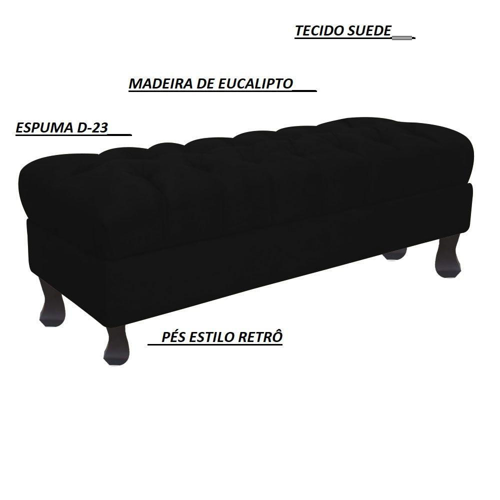 Miniatura Puff Decorativo Retro Luiz Xv Com Baú Suede Preto 80 Cm