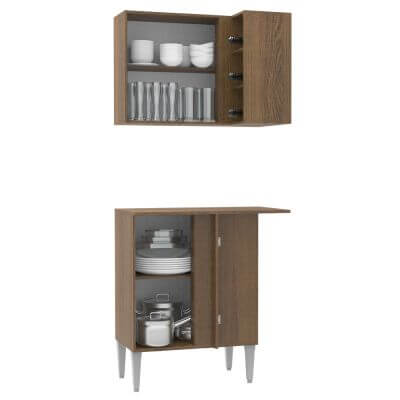 Miniatura Kit de Canto Reto Madesa Emilly 2 Portas com Armário Aéreo, Adega e Balcão Rustic Cor:Rustic