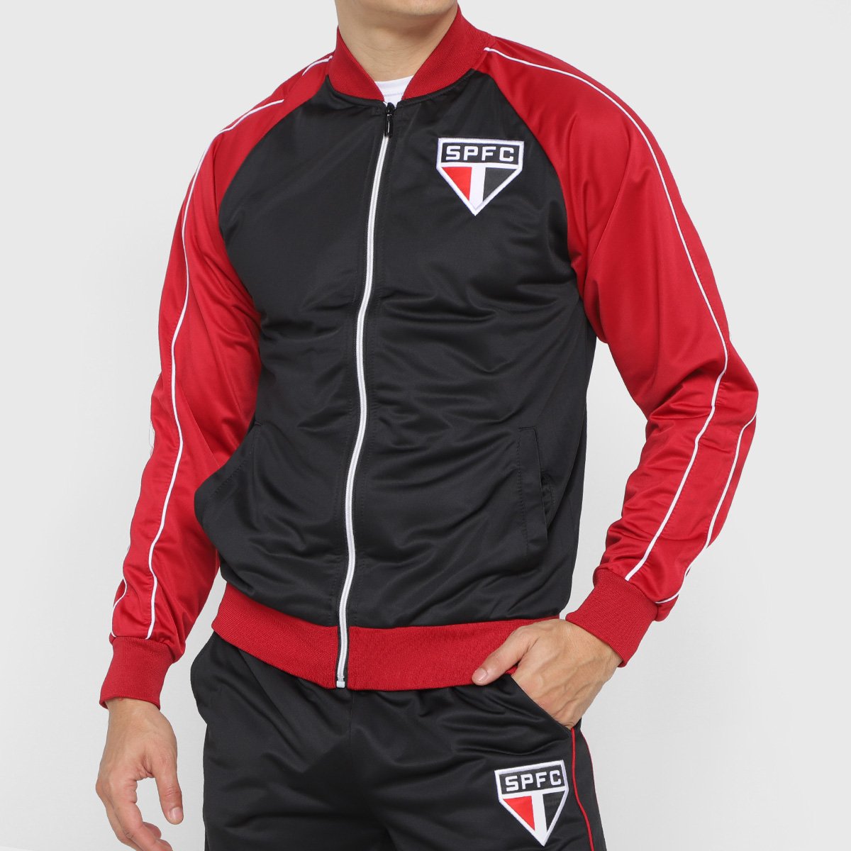 Miniatura Agasalho São Paulo SPR Tricolor Masculino Preto+Branco - EEGG