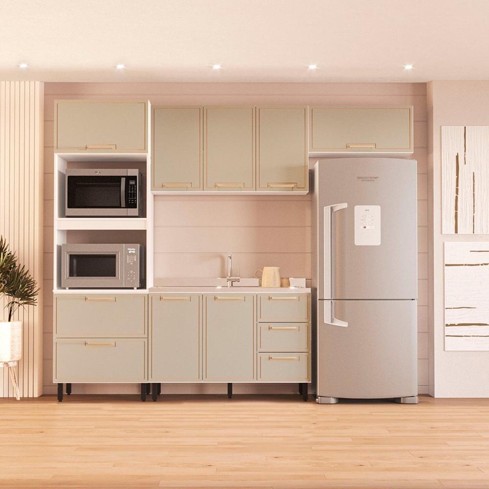 Miniatura Cozinha Completa 4 Peças 224,5cm X 270cm Amara Branco/Verde Oliva
