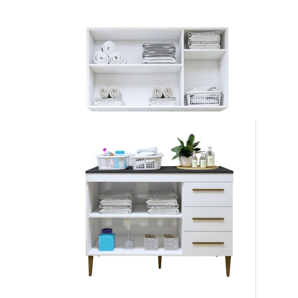 Lavanderia Modulada Armário Aéreo e Balcão Brasilia Branco