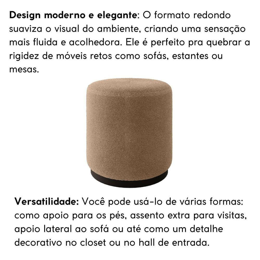 Miniatura Puff Decorativo Estofado Estilo Industrial Alasca Bouclé Bege