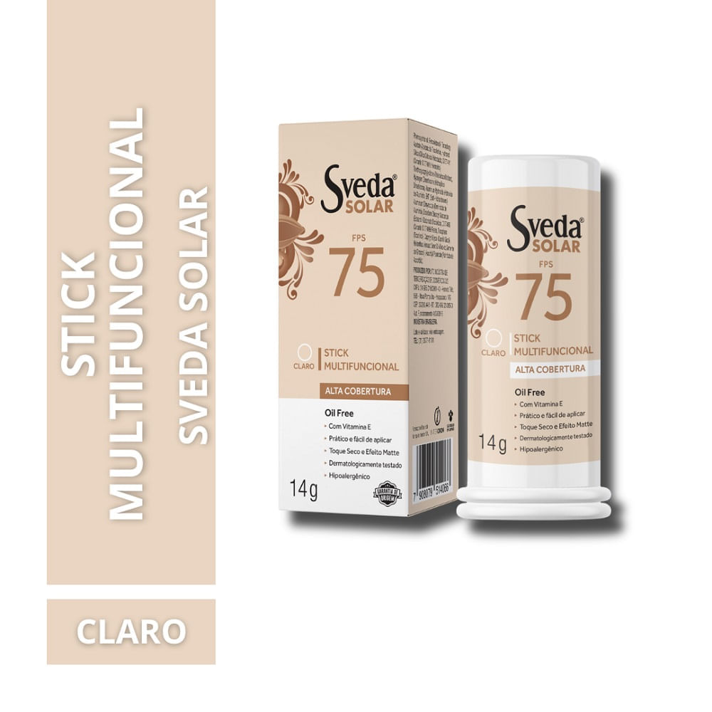 Miniatura Protetor Solar Sveda Stick Multifuncional Claro Fps75 14g