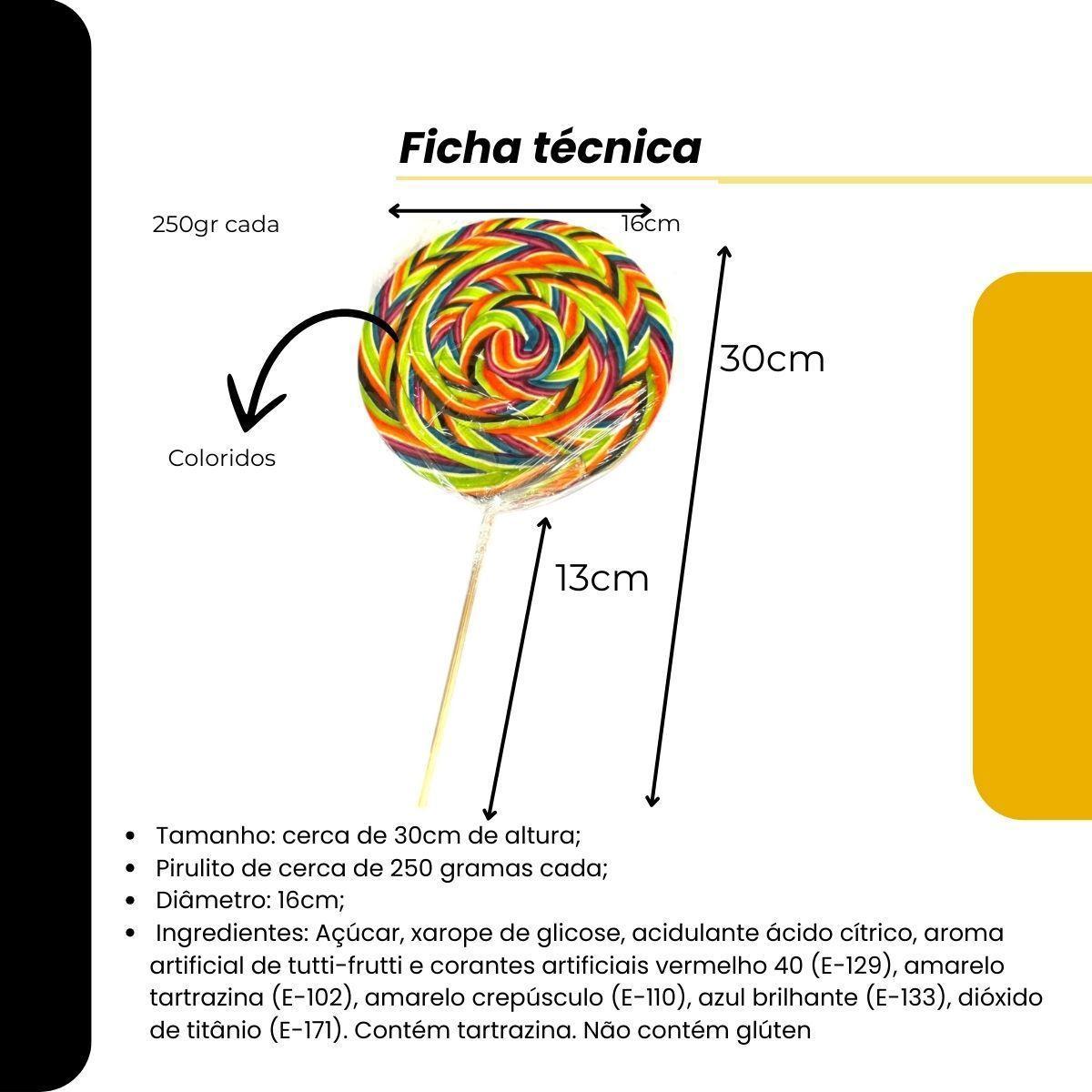 Kit 2 Pirulitos Gigantes 250 Gr Psicodélicos 16Cm Coloridos