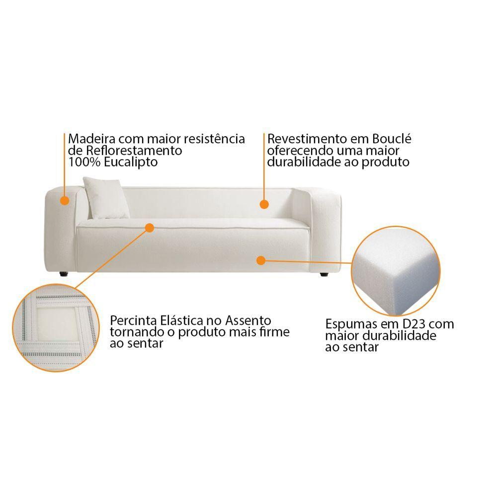 Miniatura Sofá 3 Lugares 200cm Orgânico Luxo Recepção Cecília Bouclé - Amarena Moveis Cor Branco