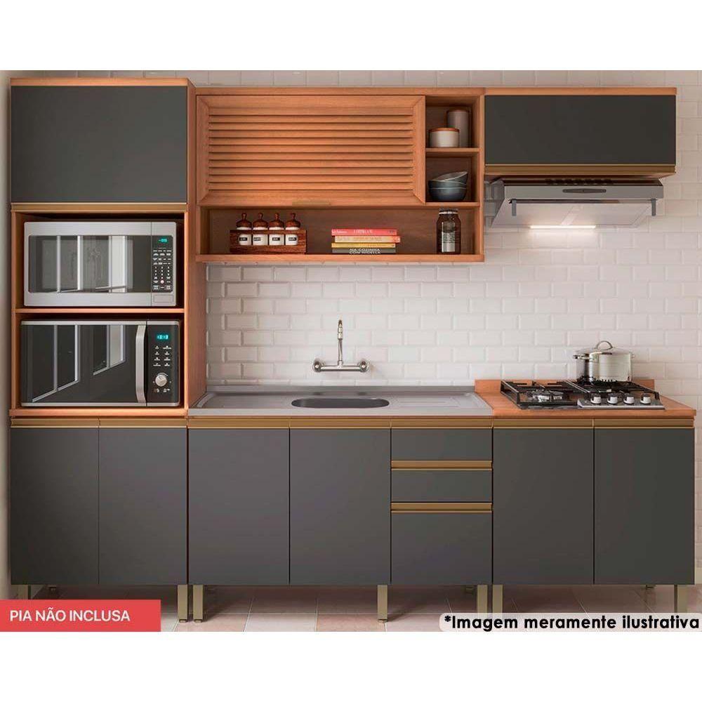 Miniatura Cozinha Modulada Macadâmia 5 Peças (2aéreos+2balcões+1paneleiro) Czc25 Freijo-grafite
