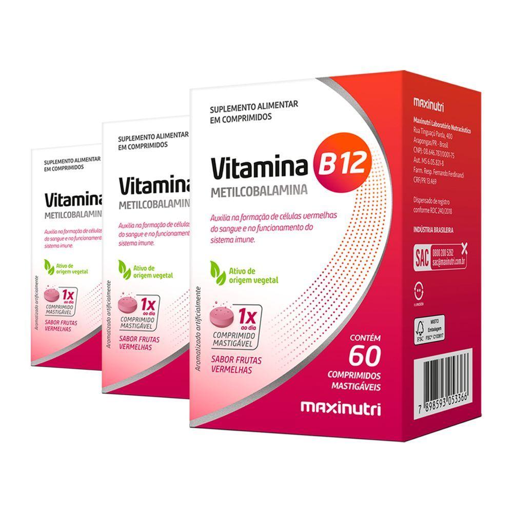 Miniatura Kit 3 Vitamina B12 Maxinutri 60 Comprimidos Frutas Vermelhas