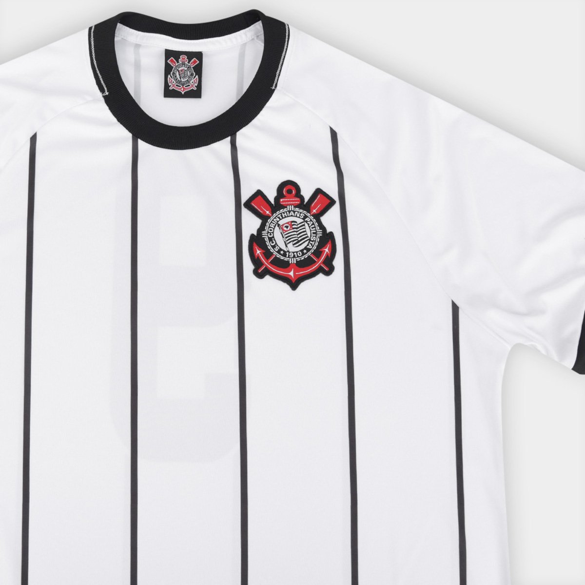 Miniatura Camisa Corinthians n° 9 Listra Preta Masculina Branco+Preto - G