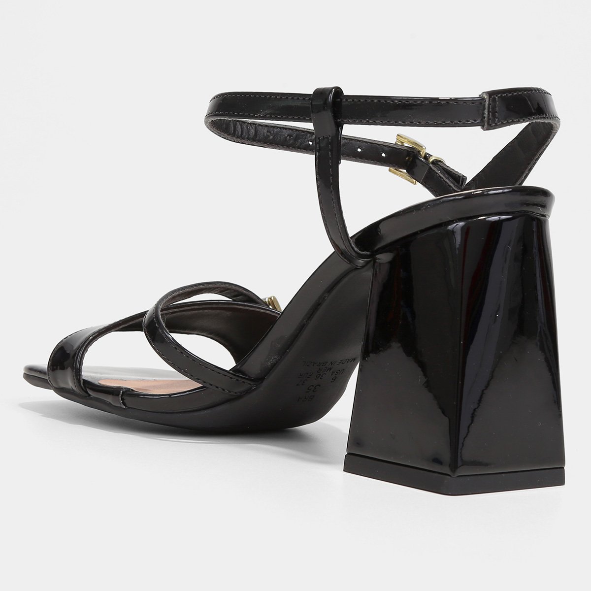 Miniatura Sandália Griffe Salto Bloco Verniz Fivelas Feminina Preto - 34