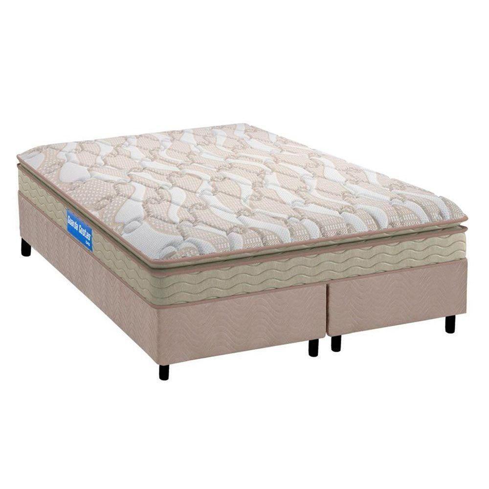 Miniatura Cama Box King: Colchão Espuma D45 Probel Guarda Costas + Base Crc Suede Clean(193x203)