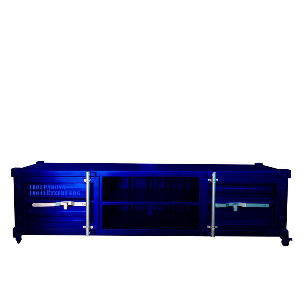 Miniatura Rack para Tv Newark Estilo Industrial Em Ferro Azul 190cm