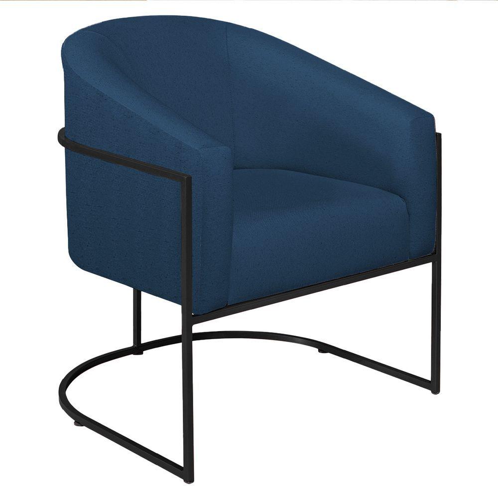 Miniatura Poltrona Decorativa Luiza Base De Ferro Preto Suede - Doce Sonho Móveis Azul Marinho