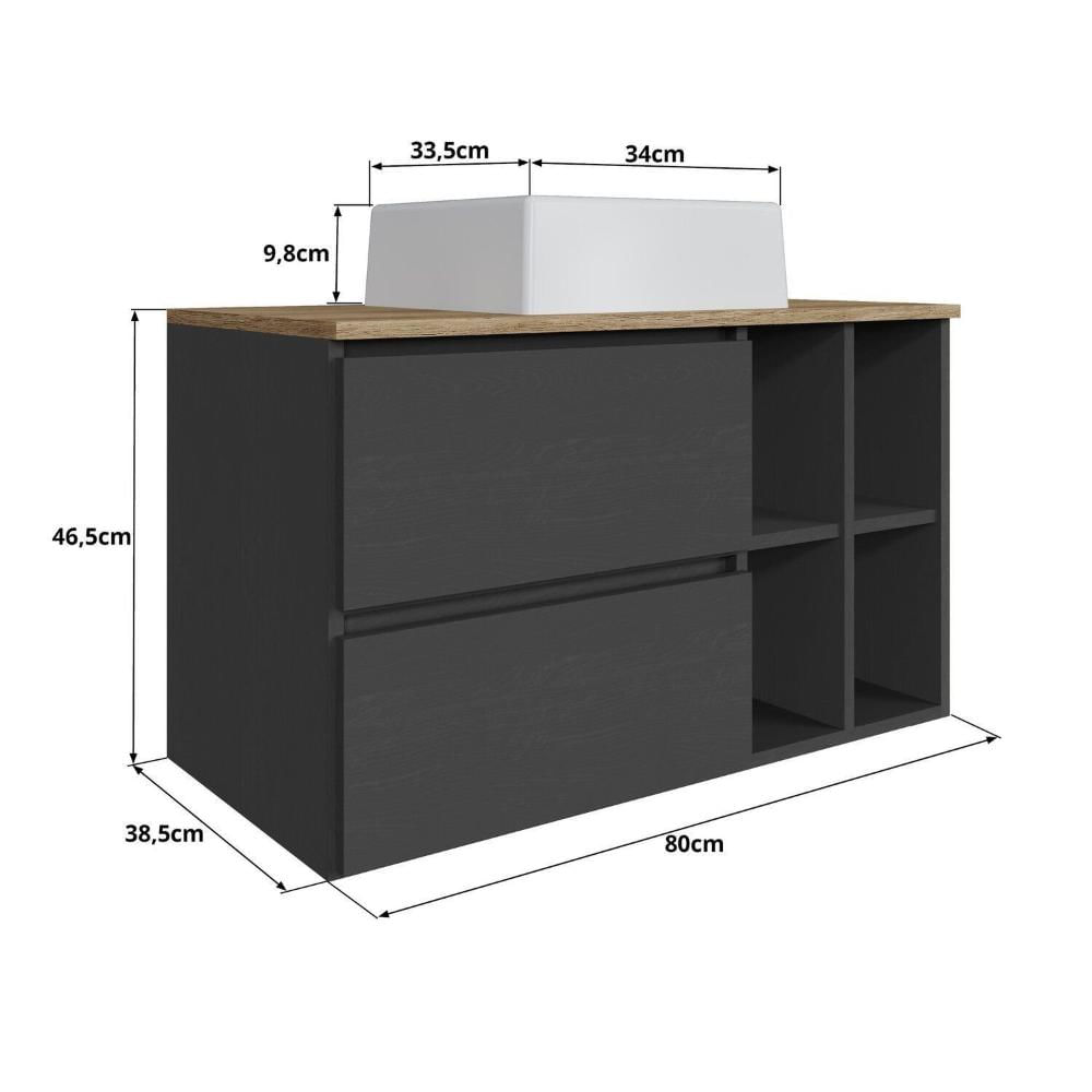 Miniatura Gabinete para Banheiro Suspenso com Cuba Grafite / Mel
