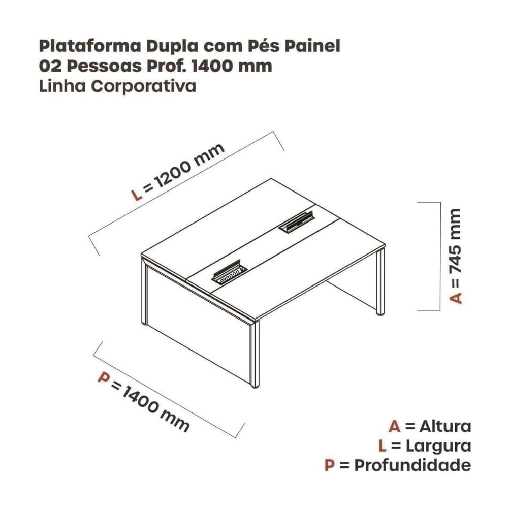 Miniatura Mesa de Plataforma Dupla para 2 Pessoas Corporativa 120x140/2p Preto/Branco