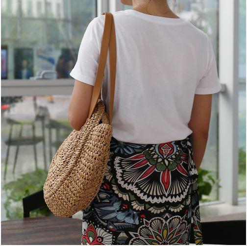 Miniatura Bolsa Saco Grande Redonda Palha Sintética Maleável Caramelo