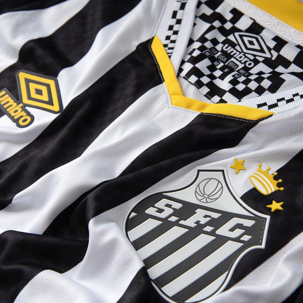 Miniatura Camisa Santos II 25/26 Neymar N° 10 Jogador Umbro Masculina Preto+Branco - G