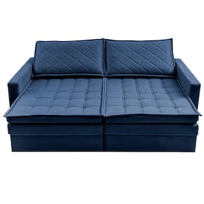 Miniatura Sofá 3 Lugares Cama inBox Marselha com 180 cm de Largura, Retrátil, com Baú e Revestimento Suede Velusoft Azul