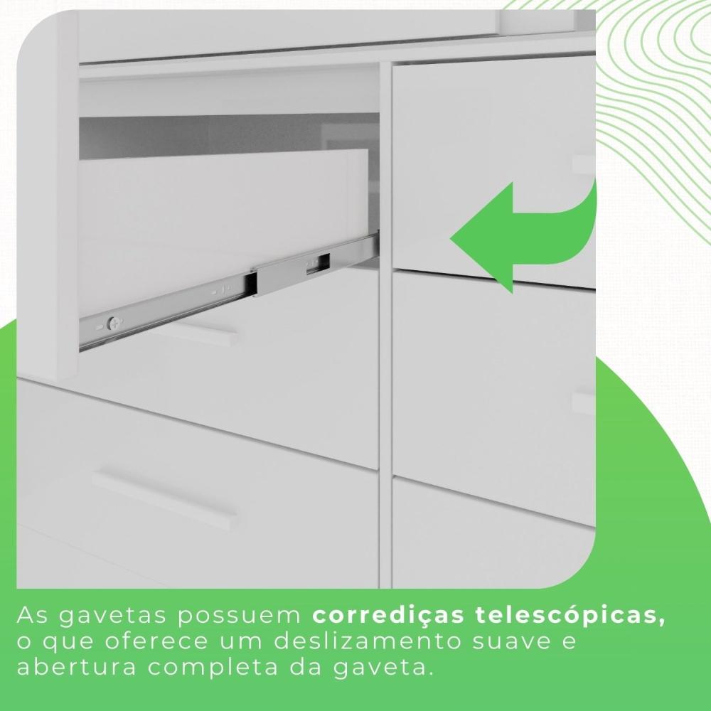 Guarda-roupa com Pés e Espelho Casal 3 Portas 9 Gavetas Luana Branco